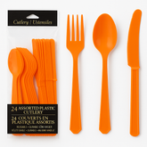 Vibrant Orange Plastic Cutlery Set - 24 Pack